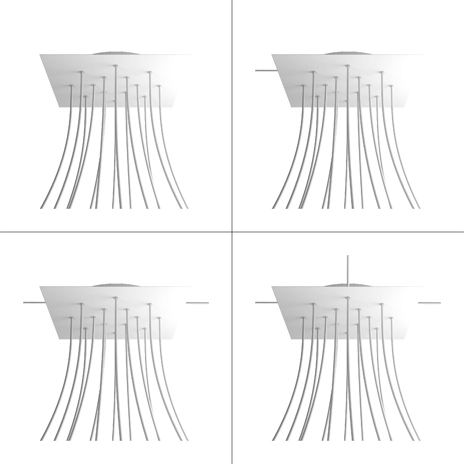 Rosone XXL Rose-One quadrato, 400 mm con 14 fori e 4 fori laterali - Dibond Acciaio satinato Bianco