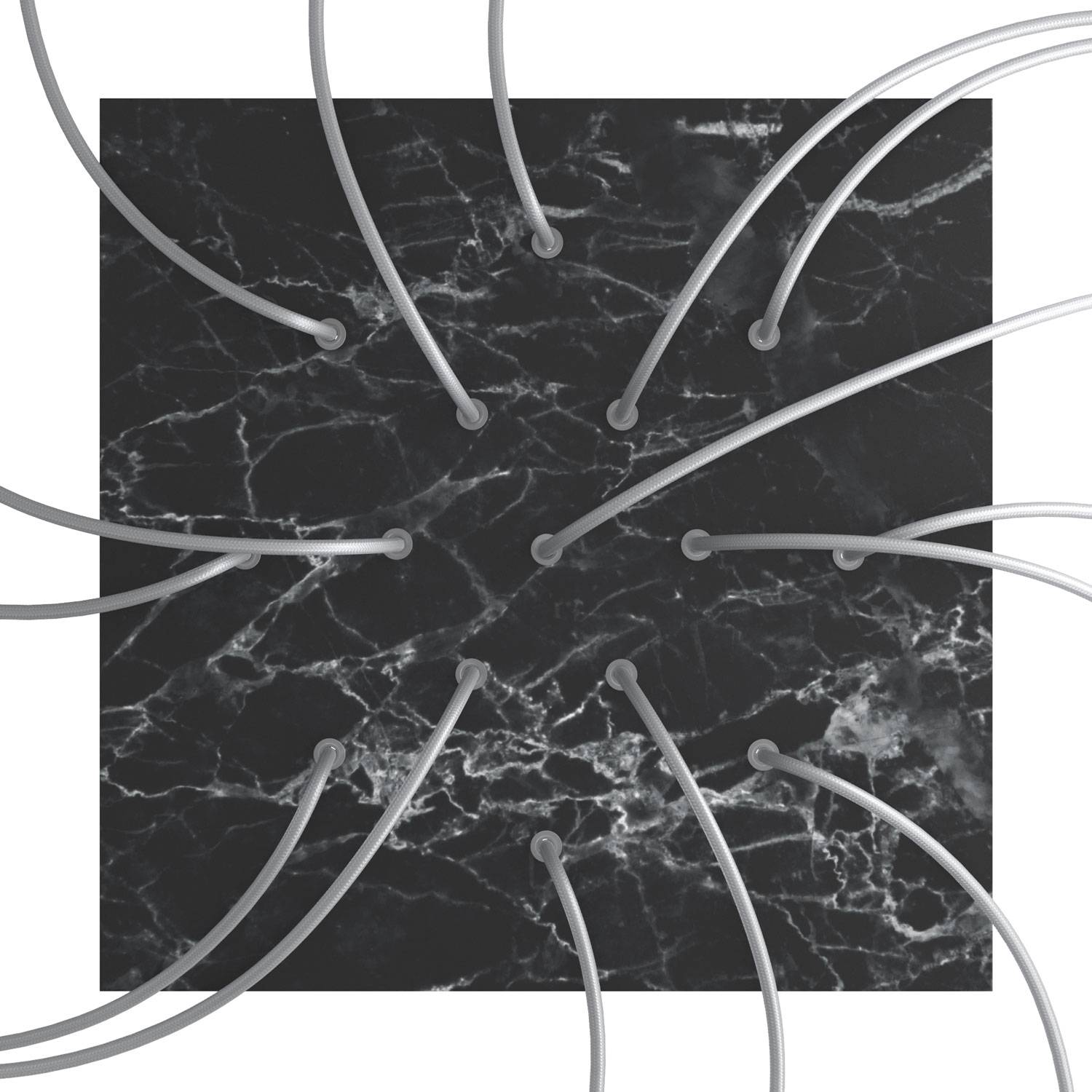 Rosone XXL Rose - One quadrato, 400 mm con 15 fori e 4 fori laterali - Marmo Marquina - Creative Cables