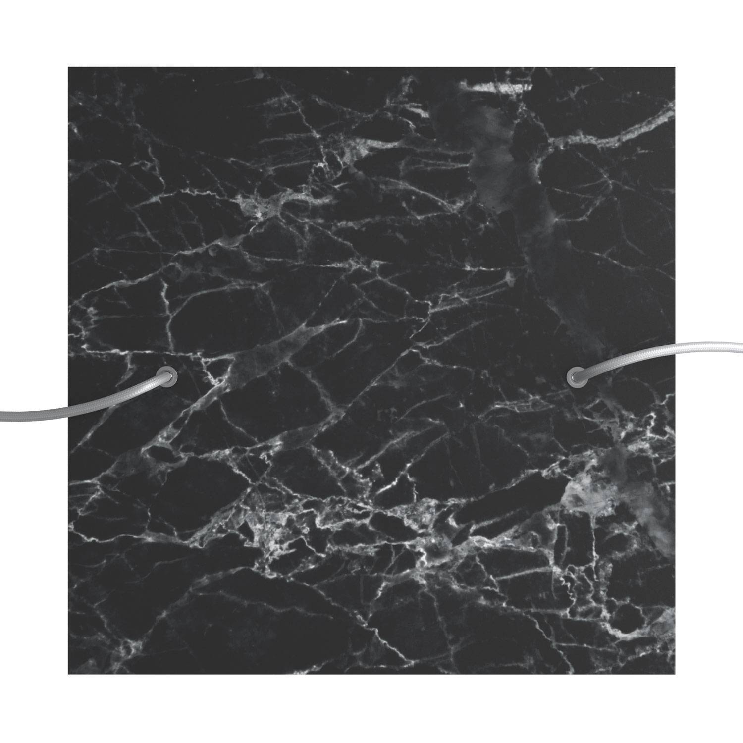 Rosone XXL Rose - One quadrato, 400 mm con 2 fori e 4 fori laterali - Marmo Marquina - Creative Cables