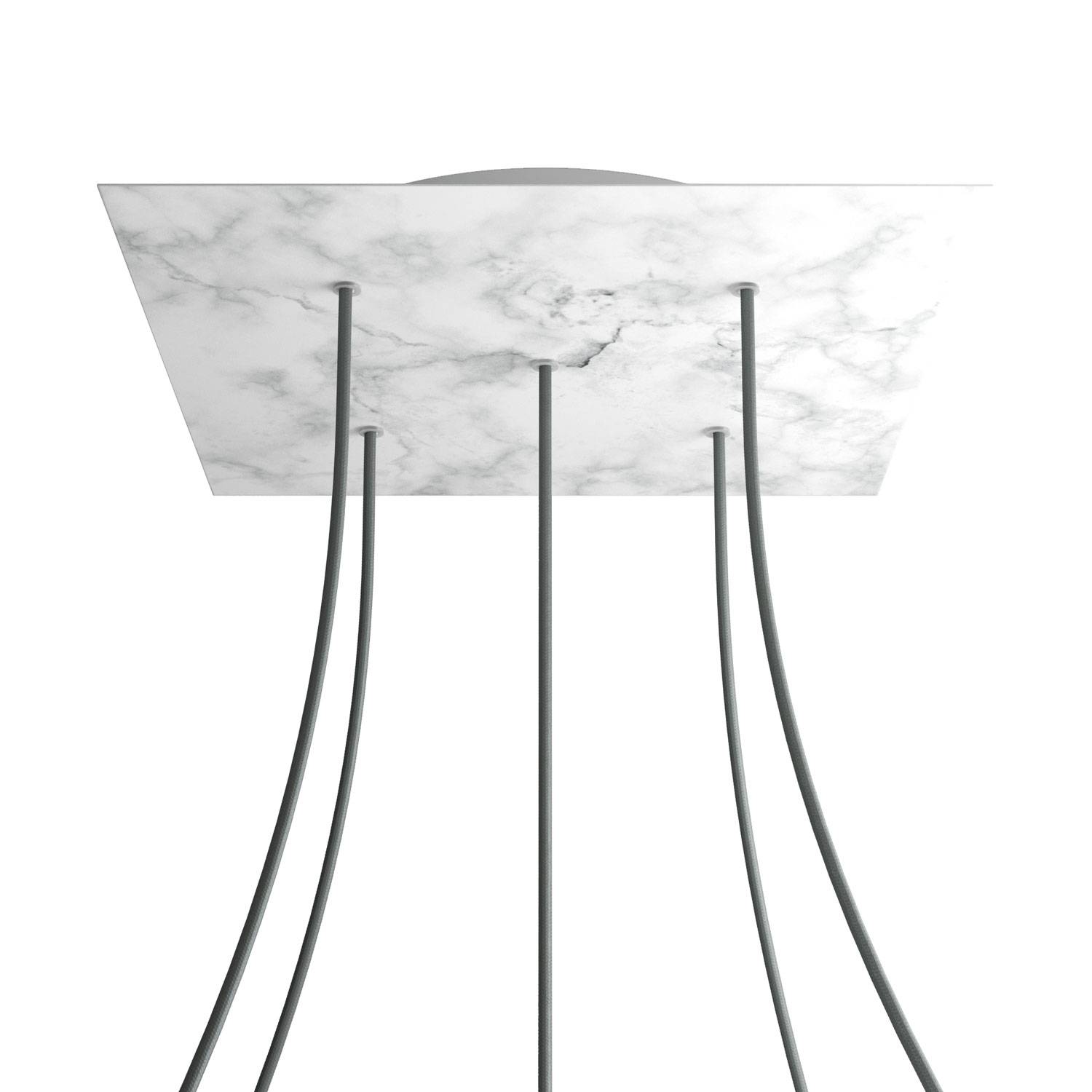 Rosone XXL Rose - One quadrato, 400 mm con 5 fori e 4 fori laterali - Marmo Carrara - Creative Cables