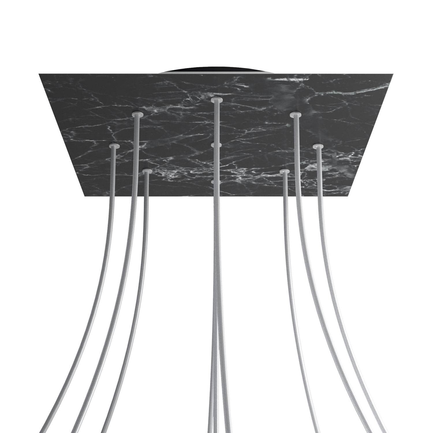 Rosone XXL Rose-One quadrato, 400 mm con 9 fori e 4 fori laterali - Marmo Marquina Nero