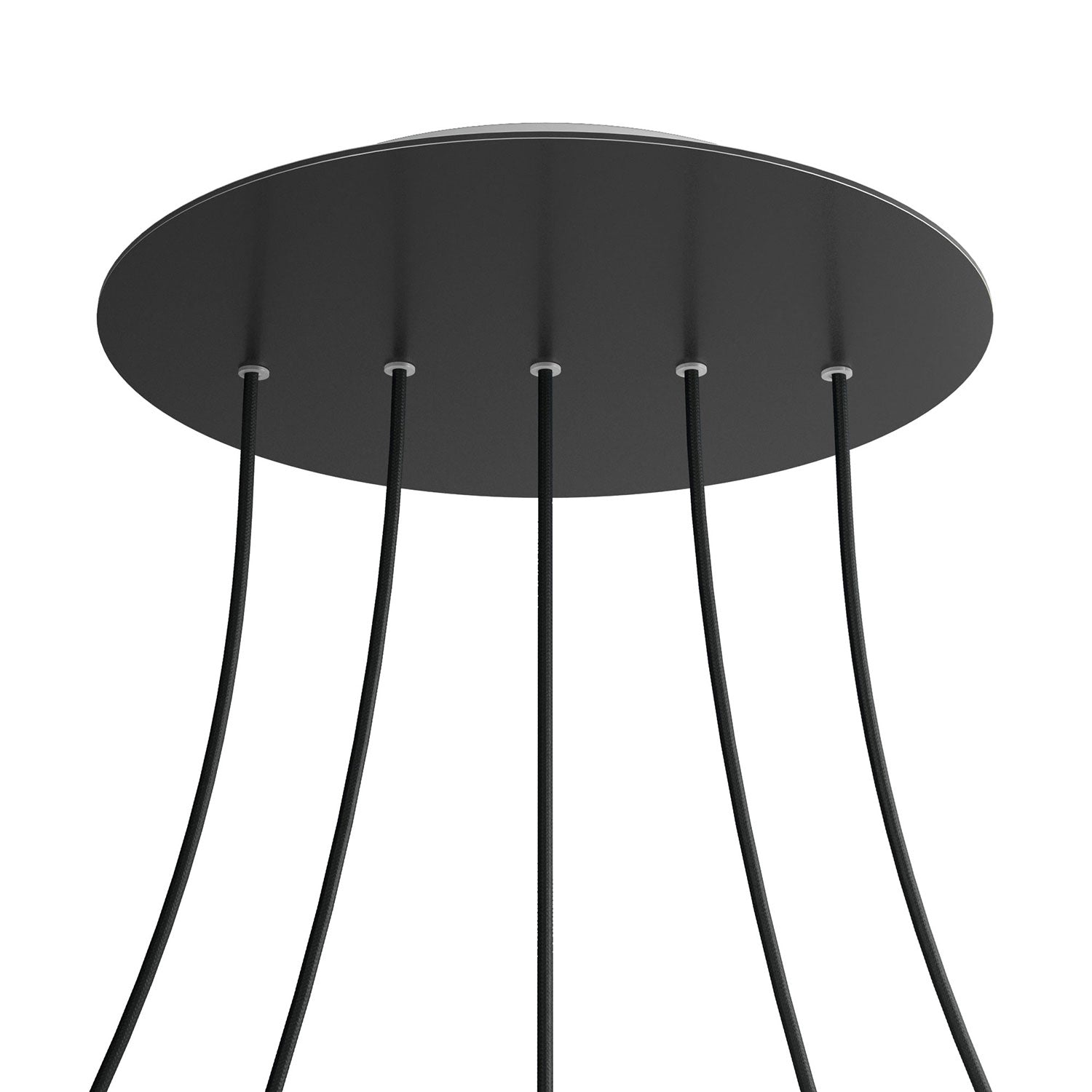 Rosone XXL Rose - One rotondo, diametro 400 mm con 5 fori in linea e 4 fori laterali - Nero opaco - Creative Cables