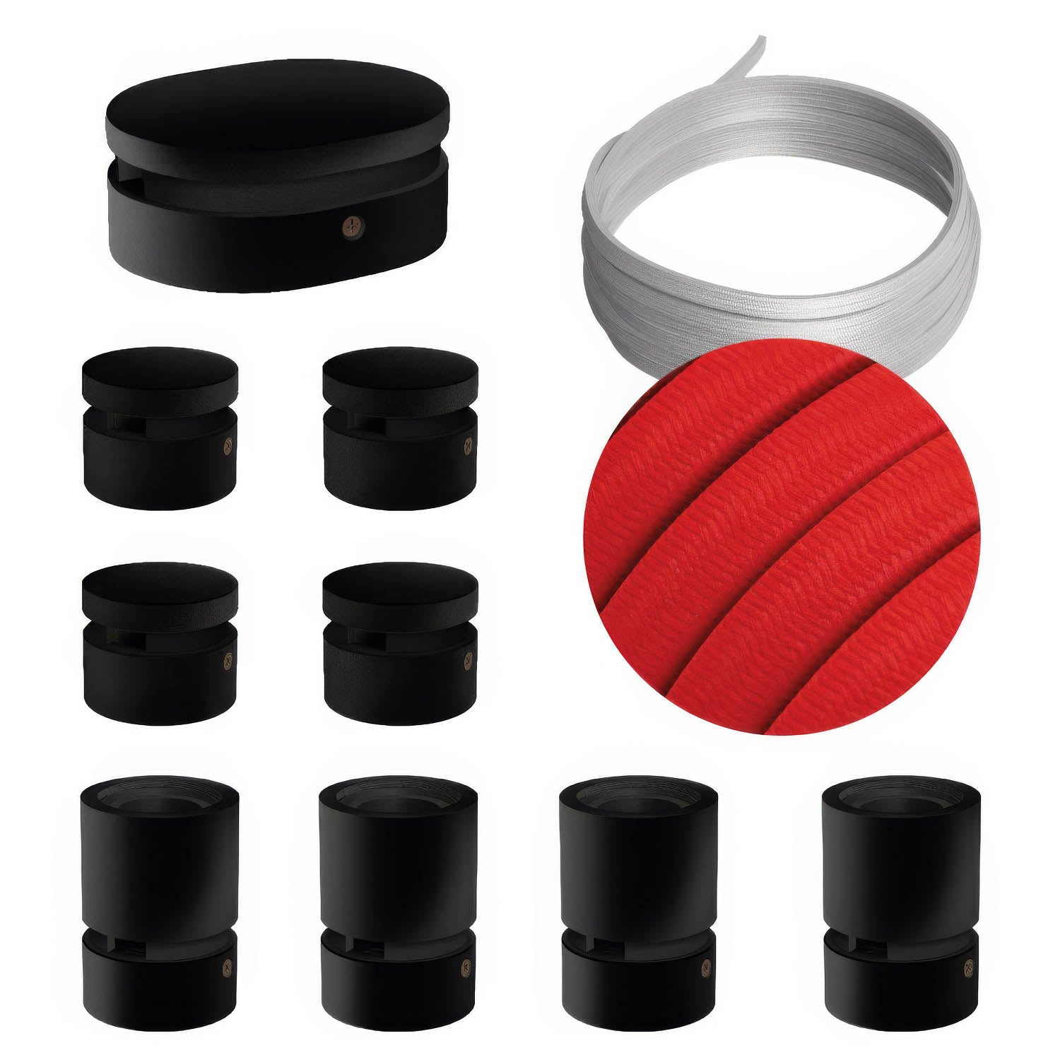 Sistema Filé Symmetric Kit - con cavo CM09 di 5 m per catenaria e 9 componenti in legno verniciato nero per interni