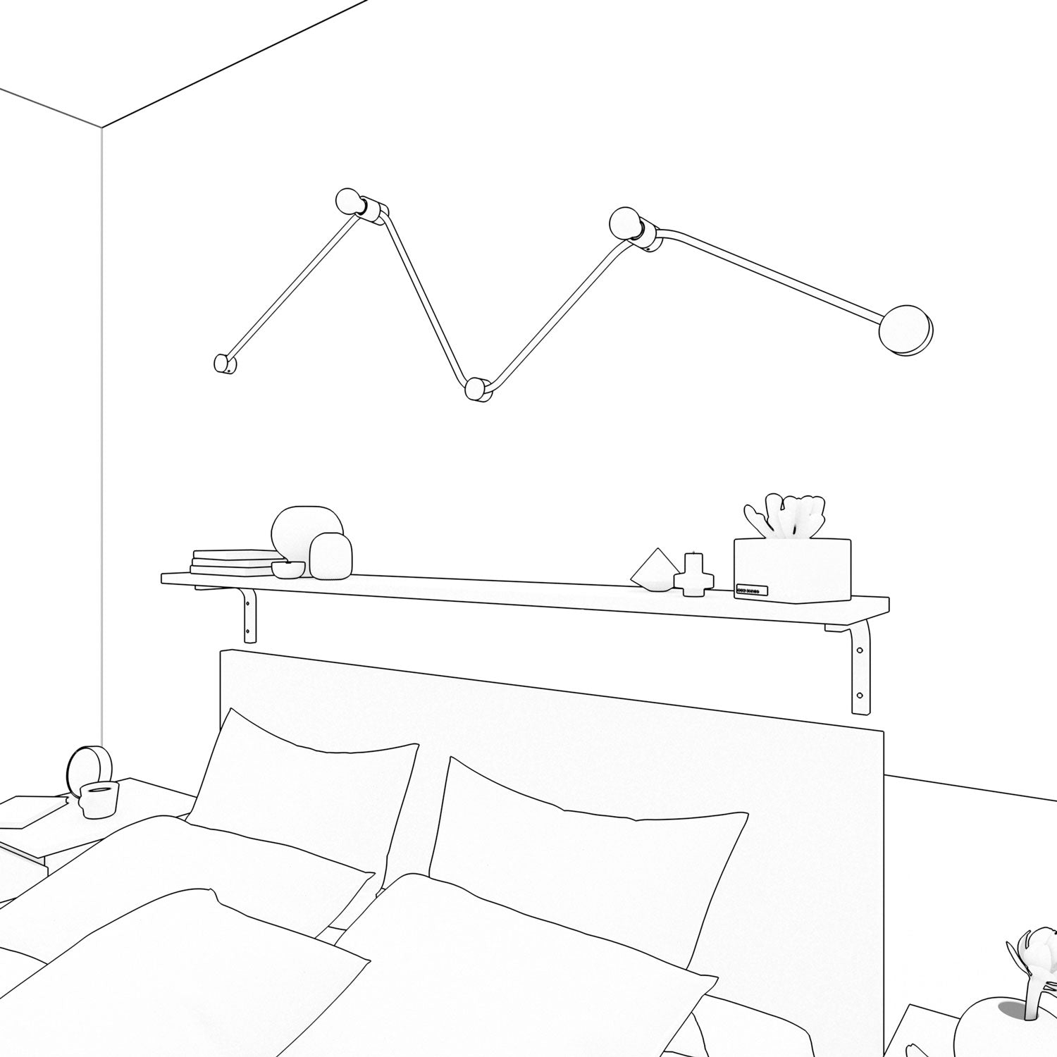 Sistema Filé Wiggle Kit - con cavo CF10 di 3 m per catenaria e 5 componenti in legno verniciato nero per interni