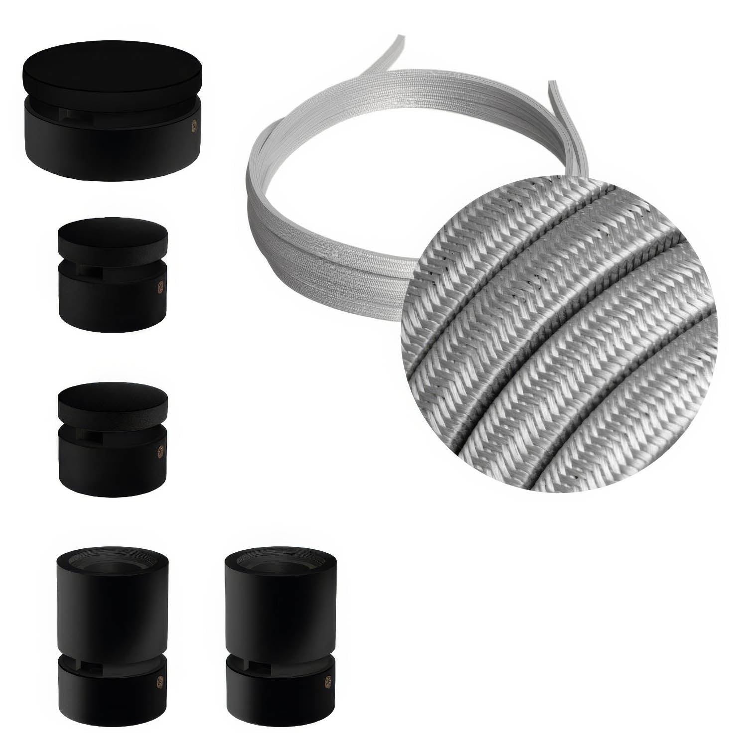 Sistema Filé Wiggle Kit - con cavo CM02 di 3 m per catenaria e 5 componenti in legno verniciato nero per interni