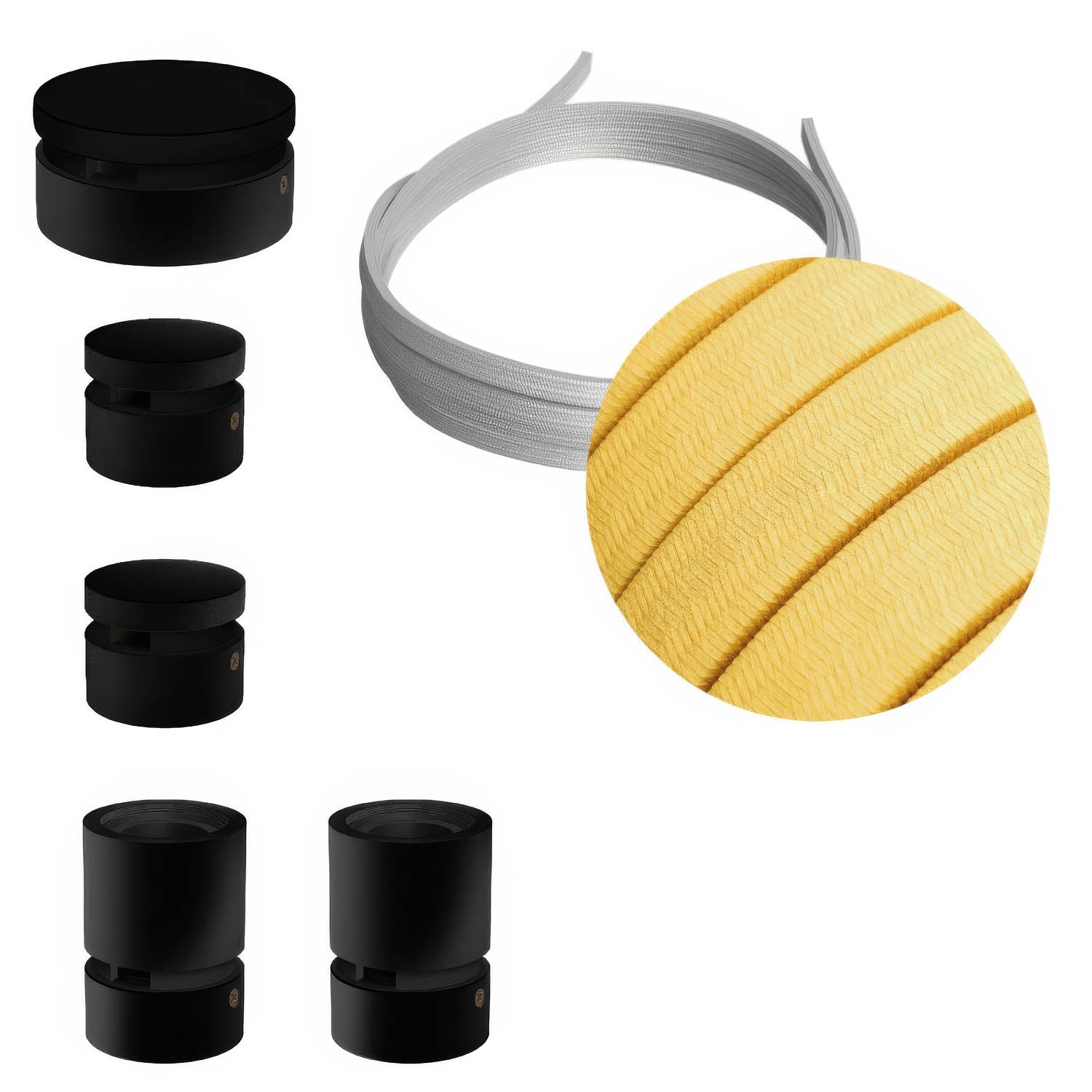Sistema Filé Wiggle Kit - con cavo CM10 di 3 m per catenaria e 5 componenti in legno verniciato nero per interni