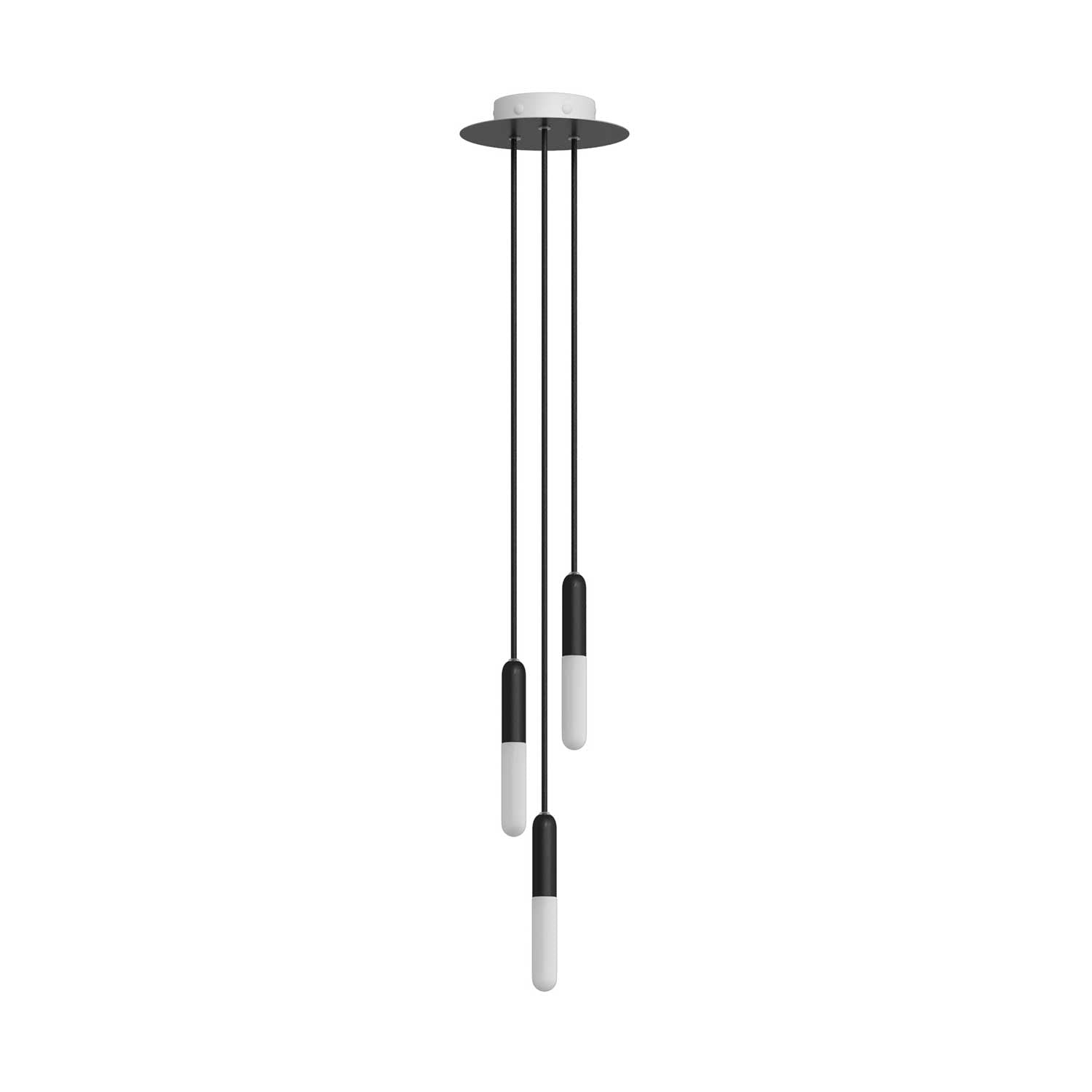 Sospensione a 3 cadute completa di P-Light e Rose-One 200mm - Nero