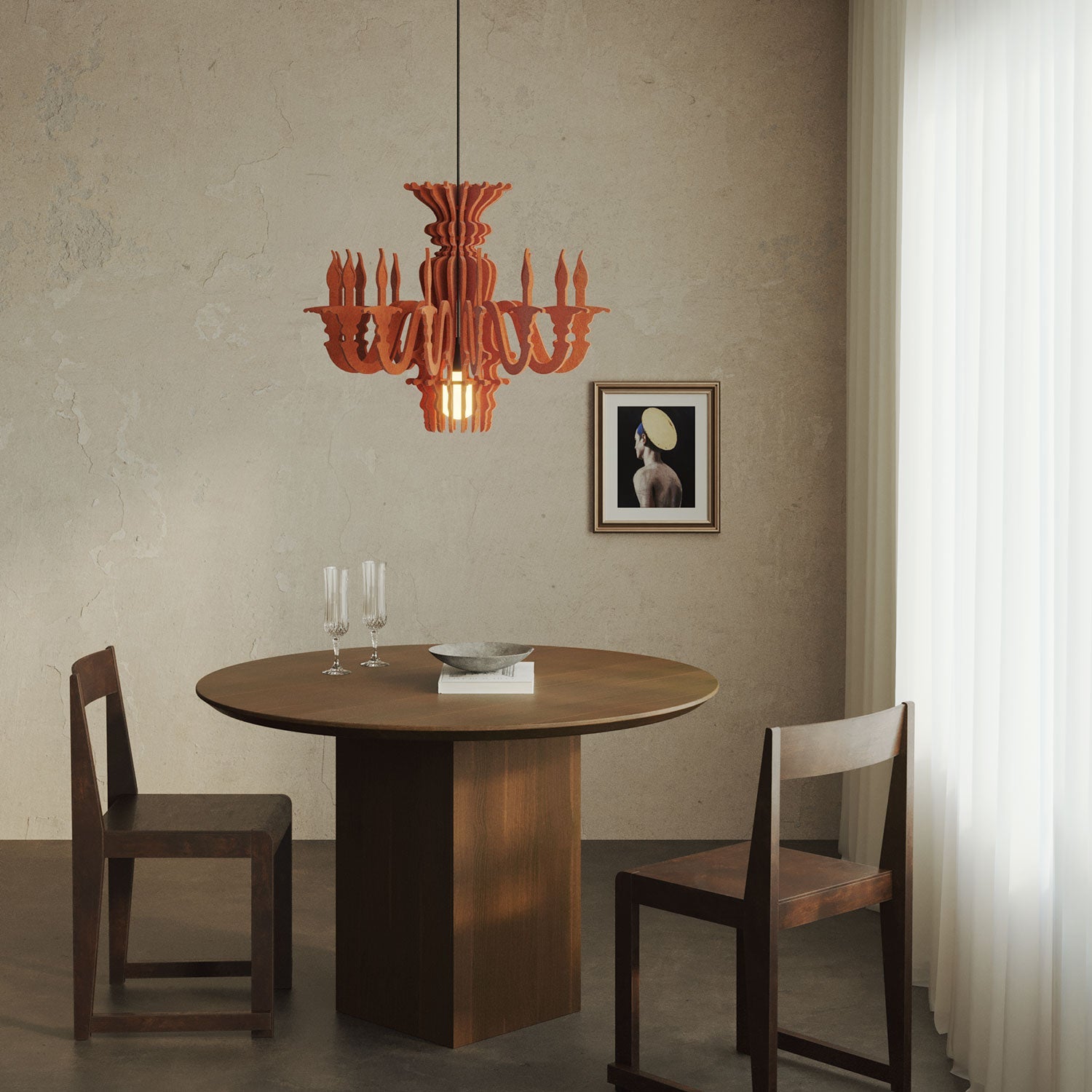 Suspension Lamp with Classic SHHANDELIER Shade Made of Sound-Absorbing Material - Orange melange