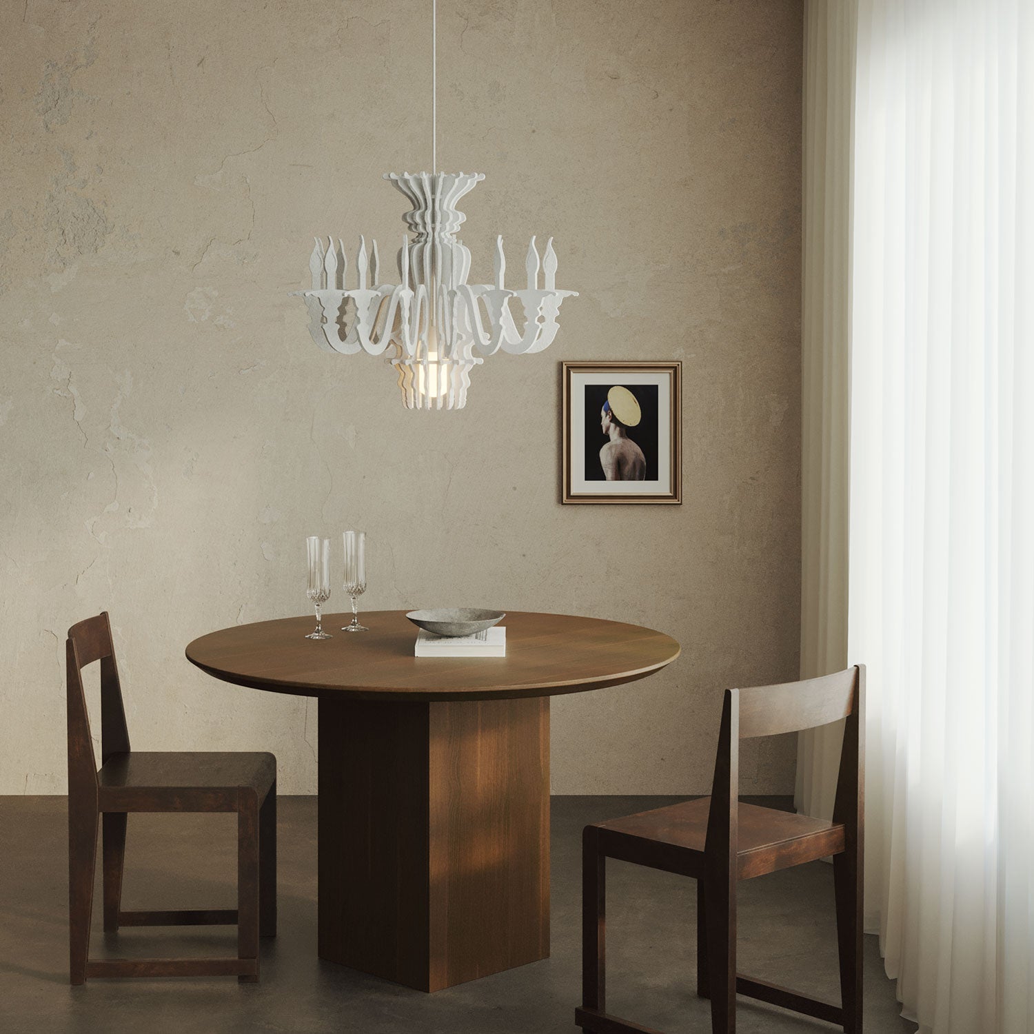 Suspension Lamp with Classic SHHANDELIER Shade Made of Sound-Absorbing Material - White melange