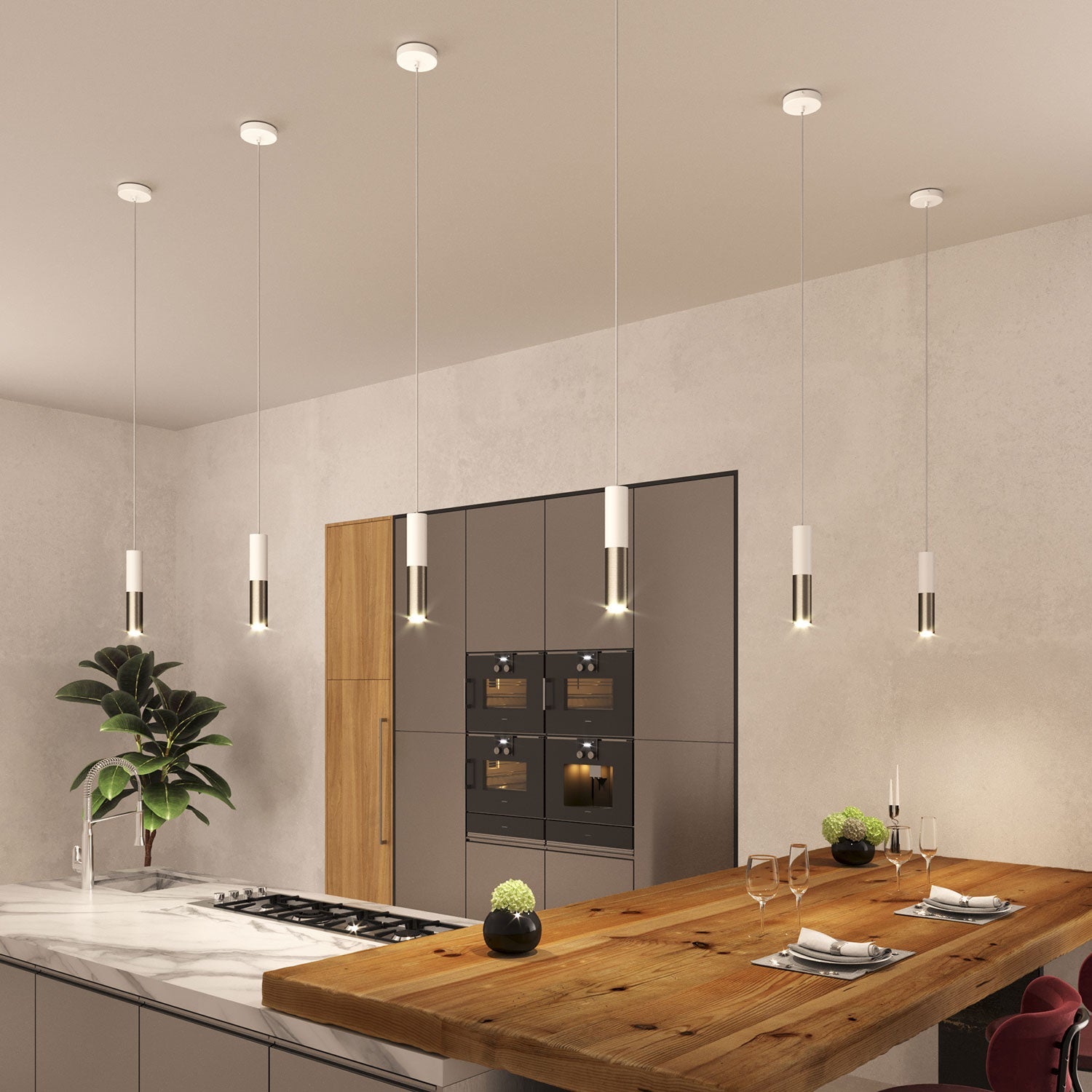 Tub-E14, tubo in metallo doppio per faretto con portalampada doppia ghiera E14 - Bianco opaco e Titanio satinato